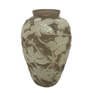 1930's Art Deco Phoenix Consolidated Glass 10 1/2” Vase Raised Dogwood Flowers